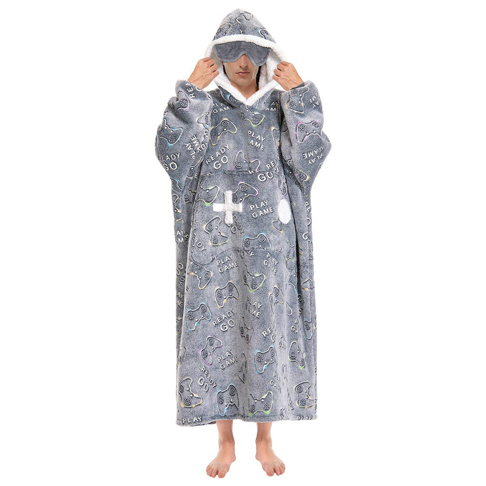 OLAOLA Unisex Adult Kids Plush Game Controller Wearable Blanket Extra Long Hoodie Warm Home One-Piece Sleepwear