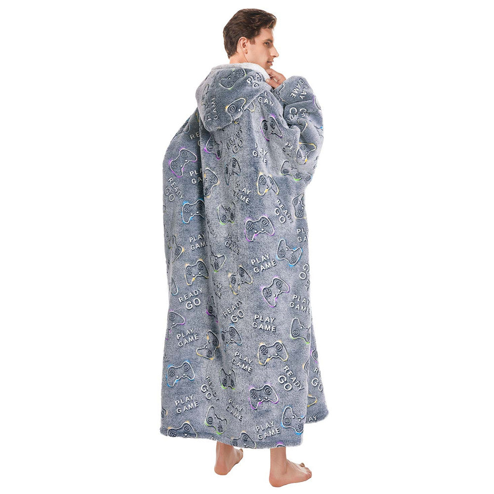 OLAOLA Unisex Adult Kids Plush Game Controller Wearable Blanket Extra Long Hoodie Warm Home One-Piece Sleepwear