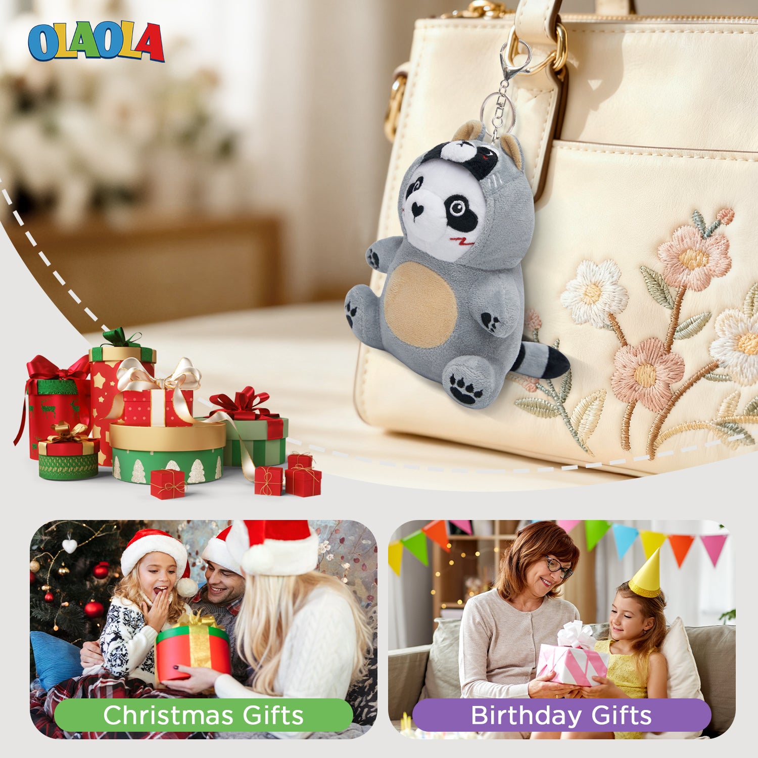 18CM OLAOLA Raccoon Keychain Plush Toys Soft Stuffed Dolls Animals Props Plushies Birthday Gift