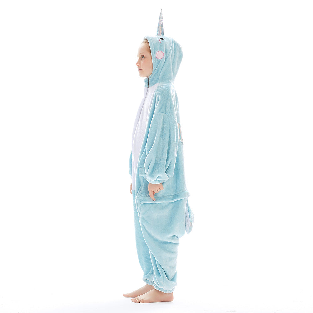 OLAOLA Kids Narwhal Animal Onesie Plush Soft Flannel Warm Home Pajamas One-Piece Sleepwear