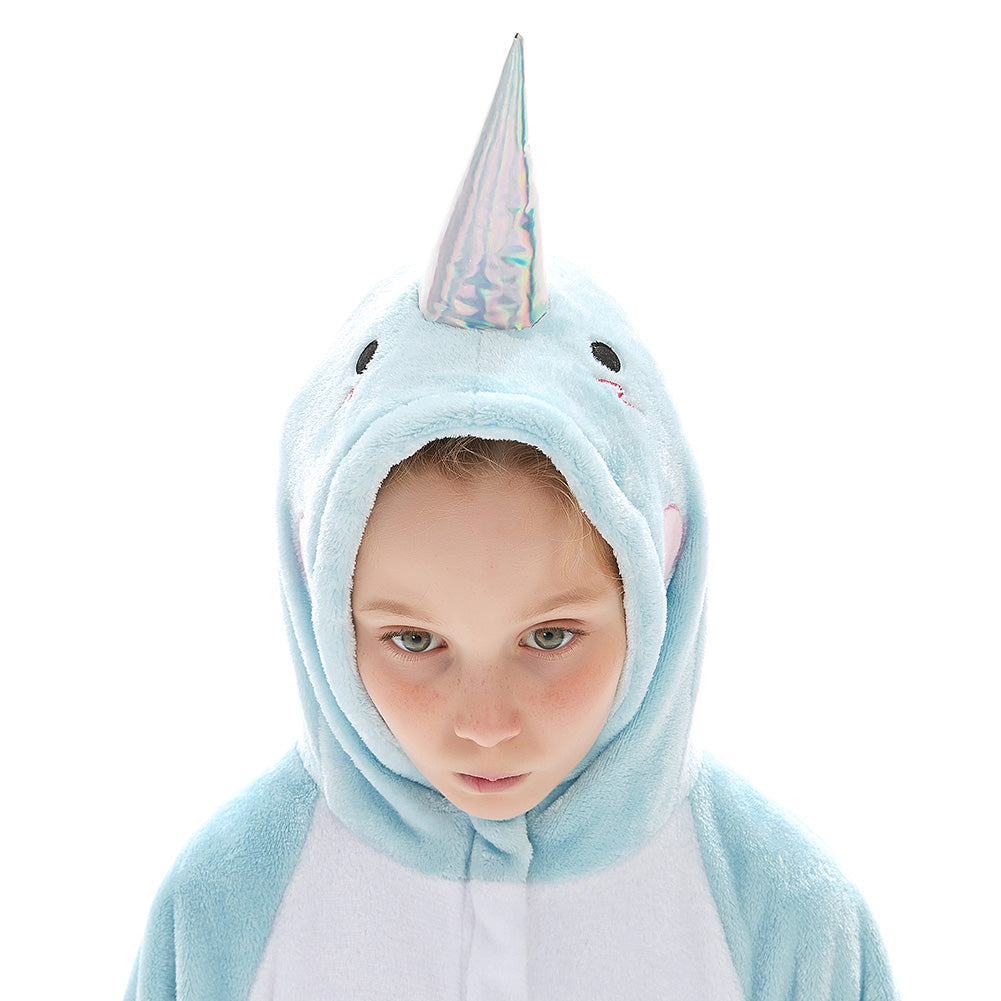 OLAOLA Kids Narwhal Animal Onesie Plush Soft Flannel Warm Home Pajamas One-Piece Sleepwear