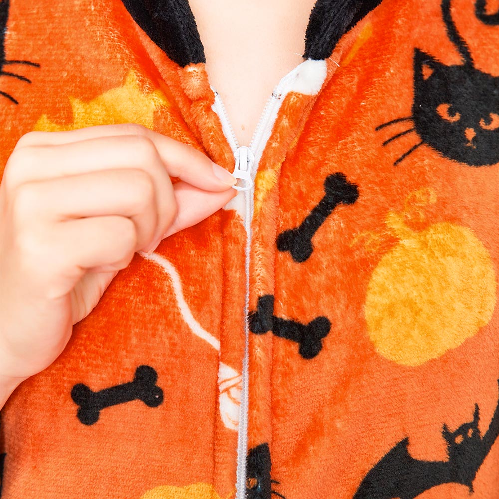 OLAOLA Yellow Printed Cat Pajamas Plush Animals Onesie Adult Soft Sleepwear Halloween Carnival Suit