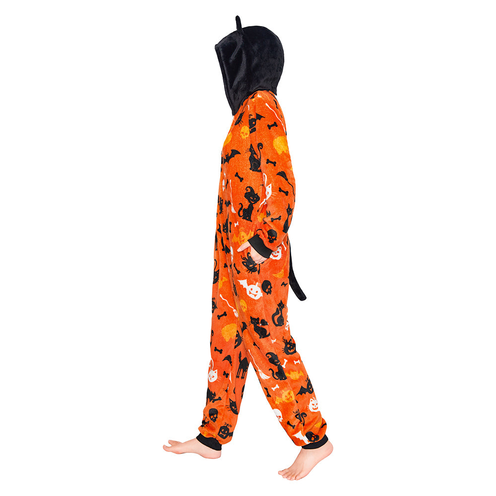 OLAOLA Yellow Printed Cat Pajamas Plush Animals Onesie Adult Soft Sleepwear Halloween Carnival Suit