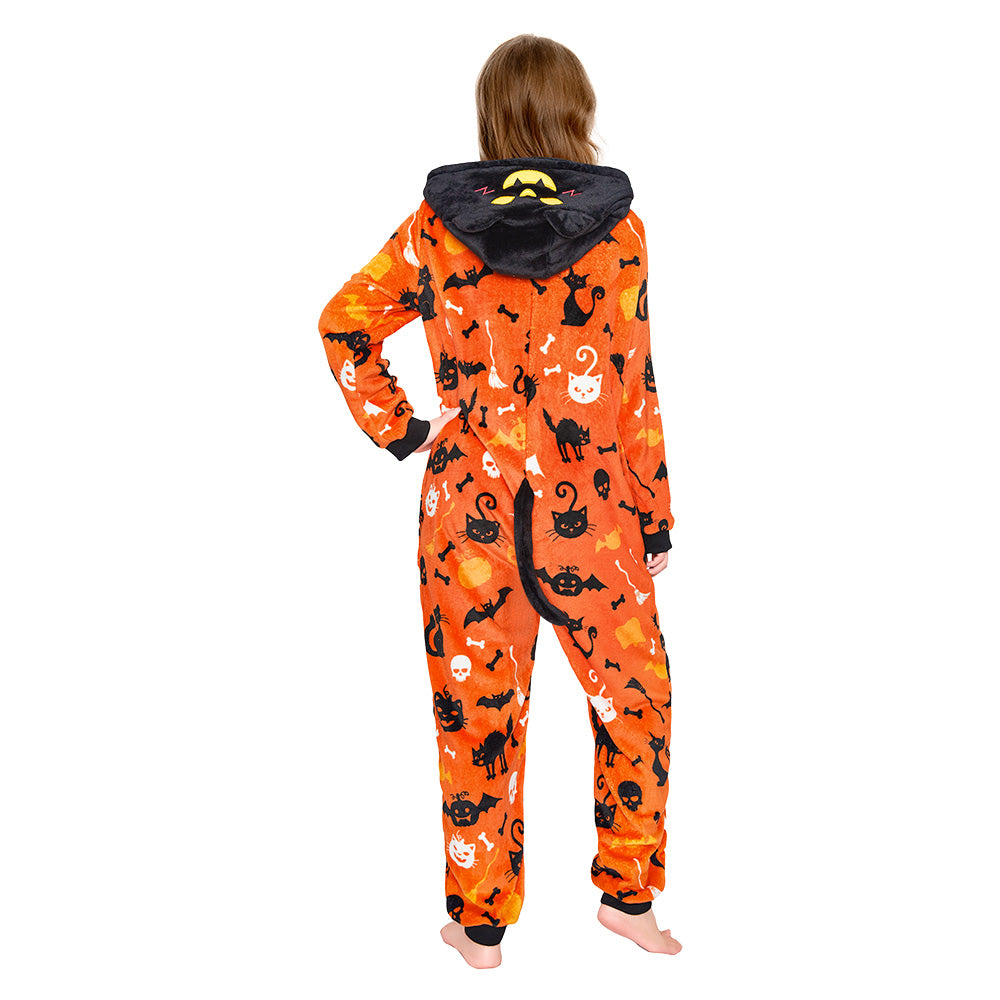 OLAOLA Yellow Printed Cat Pajamas Plush Animals Onesie Adult Soft Sleepwear Halloween Carnival Suit