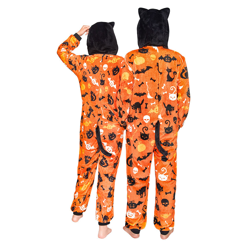 OLAOLA Yellow Printed Cat Pajamas Plush Animals Onesie Adult Soft Sleepwear Halloween Carnival Suit