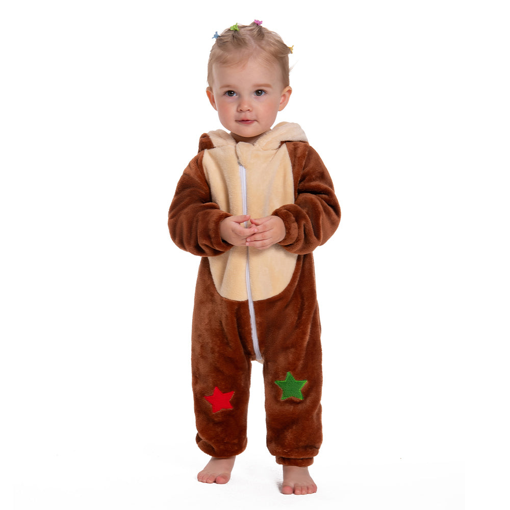 OLAOLA Baby's Reindeer Animal Onesie Christmas Plush Soft Flannel Warm Home Pajamas One-Piece Sleepwear