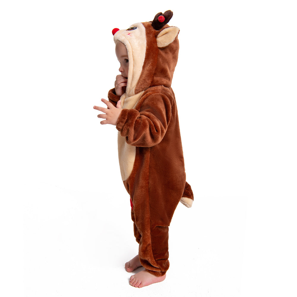OLAOLA Baby's Reindeer Animal Onesie Christmas Plush Soft Flannel Warm Home Pajamas One-Piece Sleepwear