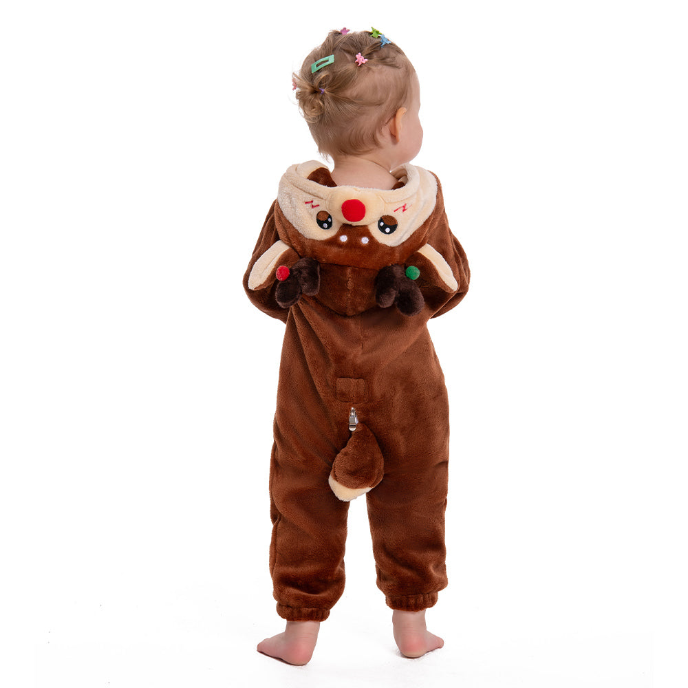 OLAOLA Baby's Reindeer Animal Onesie Christmas Plush Soft Flannel Warm Home Pajamas One-Piece Sleepwear