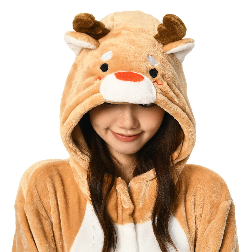 OLAOLA Unisex Adult Plush Deer Animals Onesie Pajamas Warm Home One-Piece Sleepwear