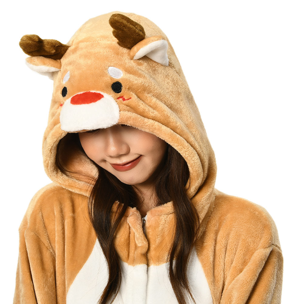 OLAOLA Unisex Adult Plush Deer Animals Onesie Pajamas Warm Home One-Piece Sleepwear