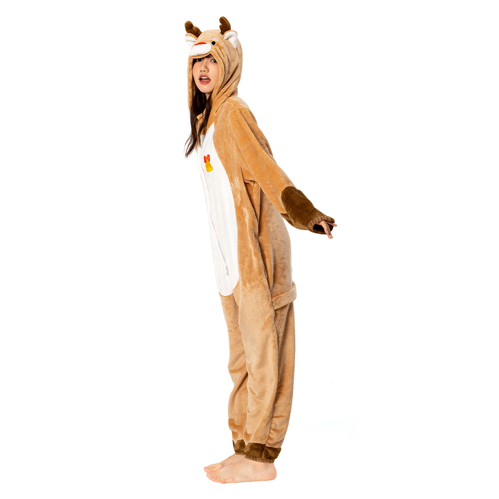 OLAOLA Unisex Adult Plush Deer Animals Onesie Pajamas Warm Home One-Piece Sleepwear