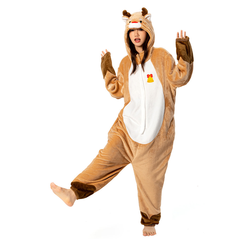 OLAOLA Unisex Adult Plush Deer Animals Onesie Pajamas Warm Home One-Piece Sleepwear