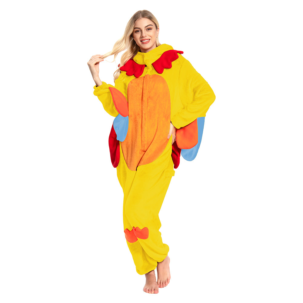 OLAOLA Yellow Turkey Animals Onesie Pajamas Warm Home One-Piece Soft Sleepwear For Adult Christmas
