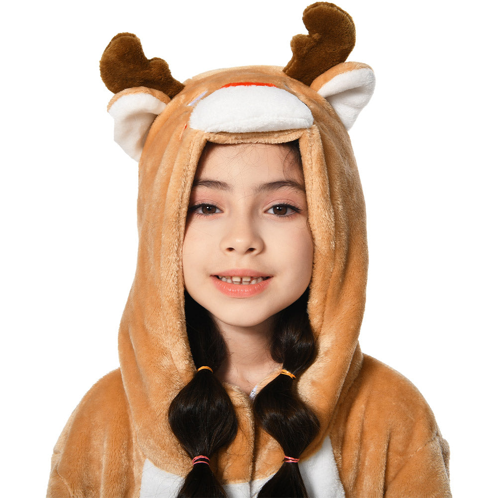 OLAOLA Kids Deer Animal Onesie Plush Soft Flannel Warm Home Pajamas One-Piece Sleepwear