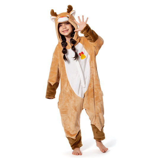 OLAOLA Kids Deer Animal Onesie Plush Soft Flannel Warm Home Pajamas One-Piece Sleepwear