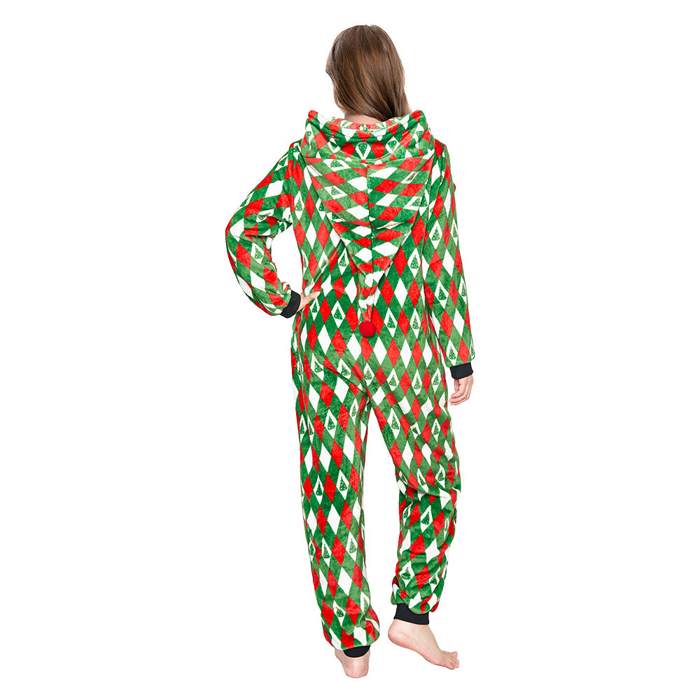 OLAOLA Printed Diamond Elk Flannel Pajamas Plush Animals Onesie Adult Soft Sleepwear Christmas Carnival Suit