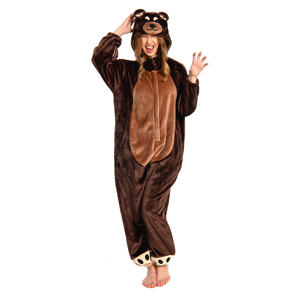 OLAOLA Unisex Adult Plush Brown Bear Animals Onesie Pajamas Warm Home One-Piece Sleepwear