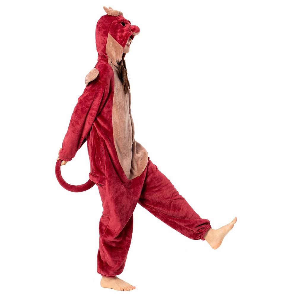 OLAOLA Unisex Adult Plush Red Dragon Animals Onesie Pajamas Warm Home One-Piece Sleepwear