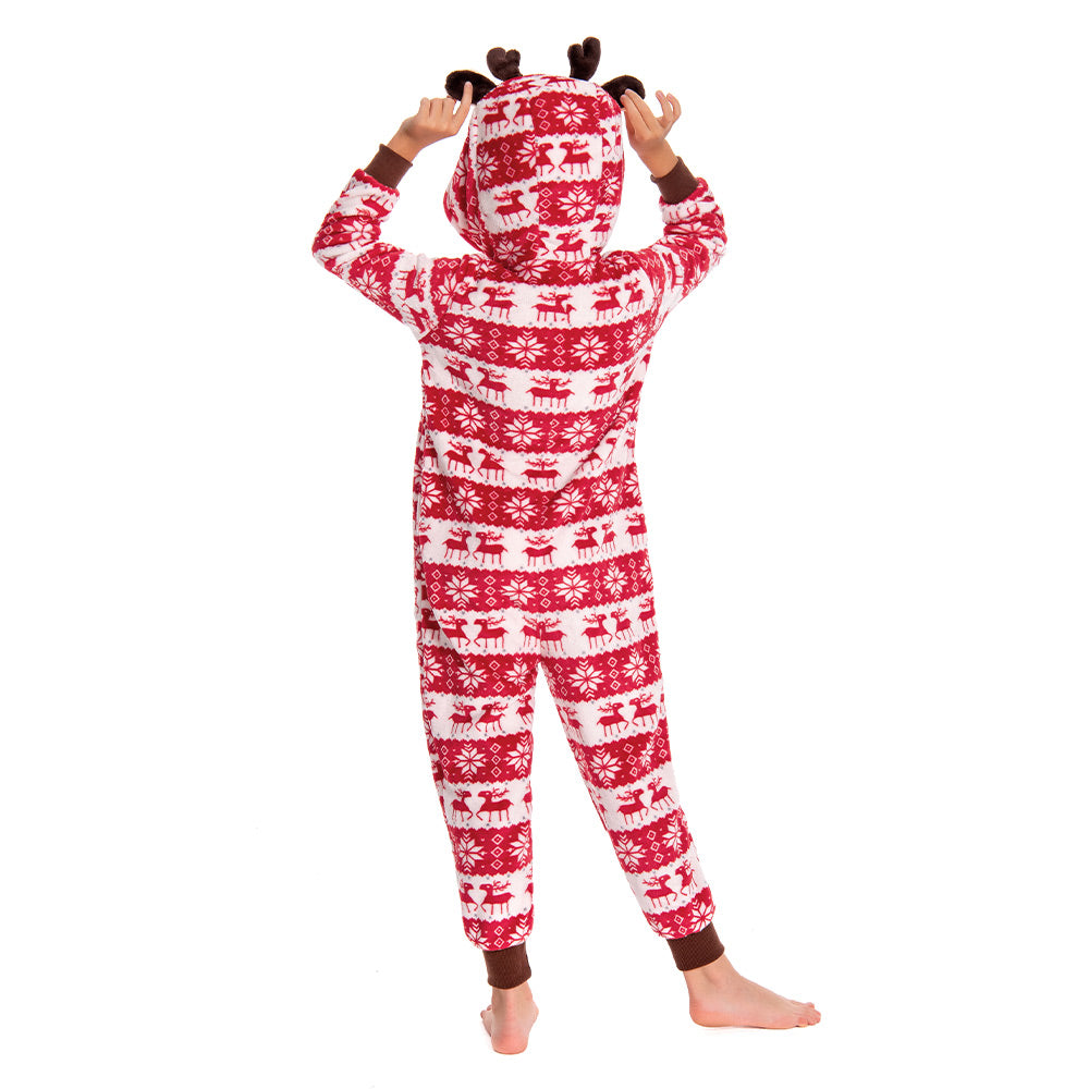 OLAOLA Kids Printed Red Deer Elk Flannel Pajamas Plush Animals Onesie Adult Soft Sleepwear Christmas Carnival Suit