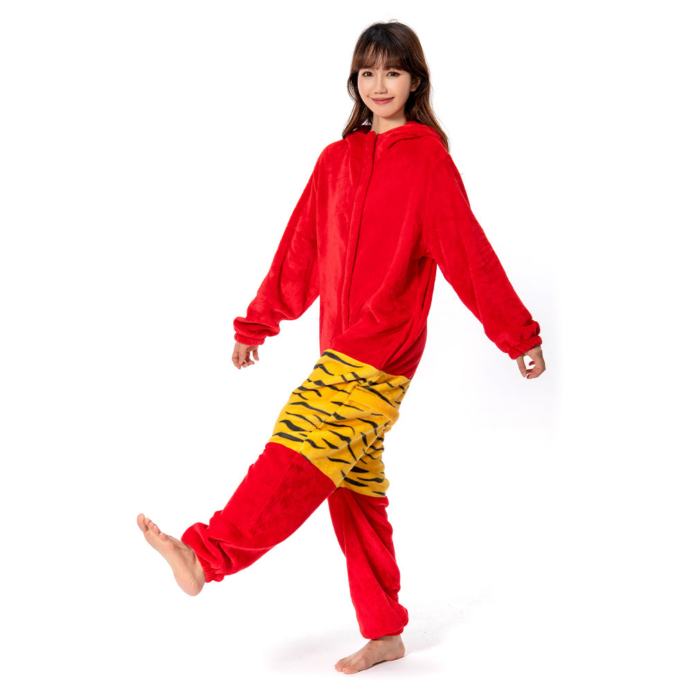 OLAOLA Unisex Adult Plush Red Ogre Festival Onesie Pajamas Warm Home One-Piece Sleepwear