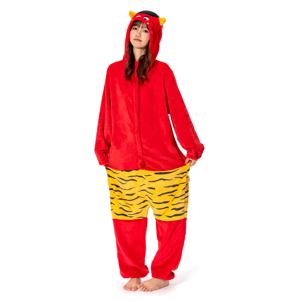 OLAOLA Unisex Adult Plush Red Ogre Festival Onesie Pajamas Warm Home One-Piece Sleepwear