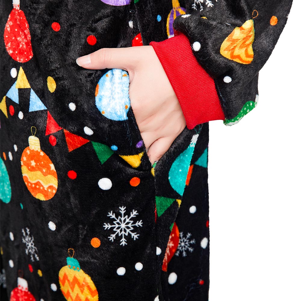 OLAOLA Elk Printed Colored Lights Black Pajamas Plush Animals Onesie Sleepwear Christmas Party Suit For Adult
