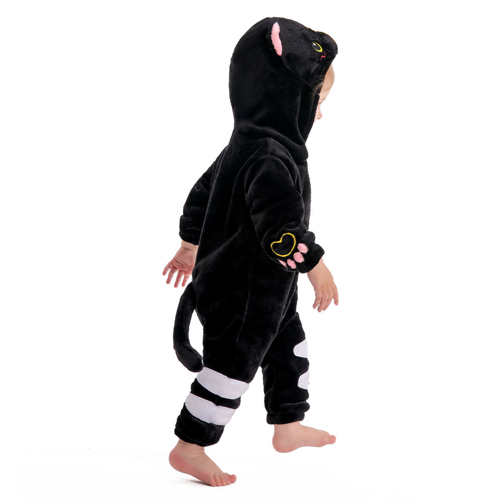OLAOLA Baby Black Cat Pajamas Animal Onesie Toddler Romper Plush Dress Up Infant Outfits Halloween Suit