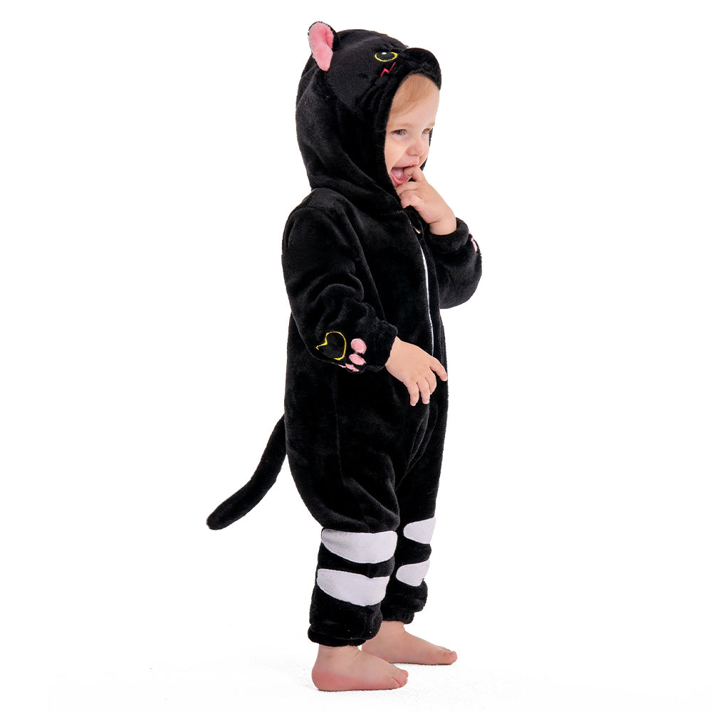 OLAOLA Baby Black Cat Pajamas Animal Onesie Toddler Romper Plush Dress Up Infant Outfits Halloween Suit