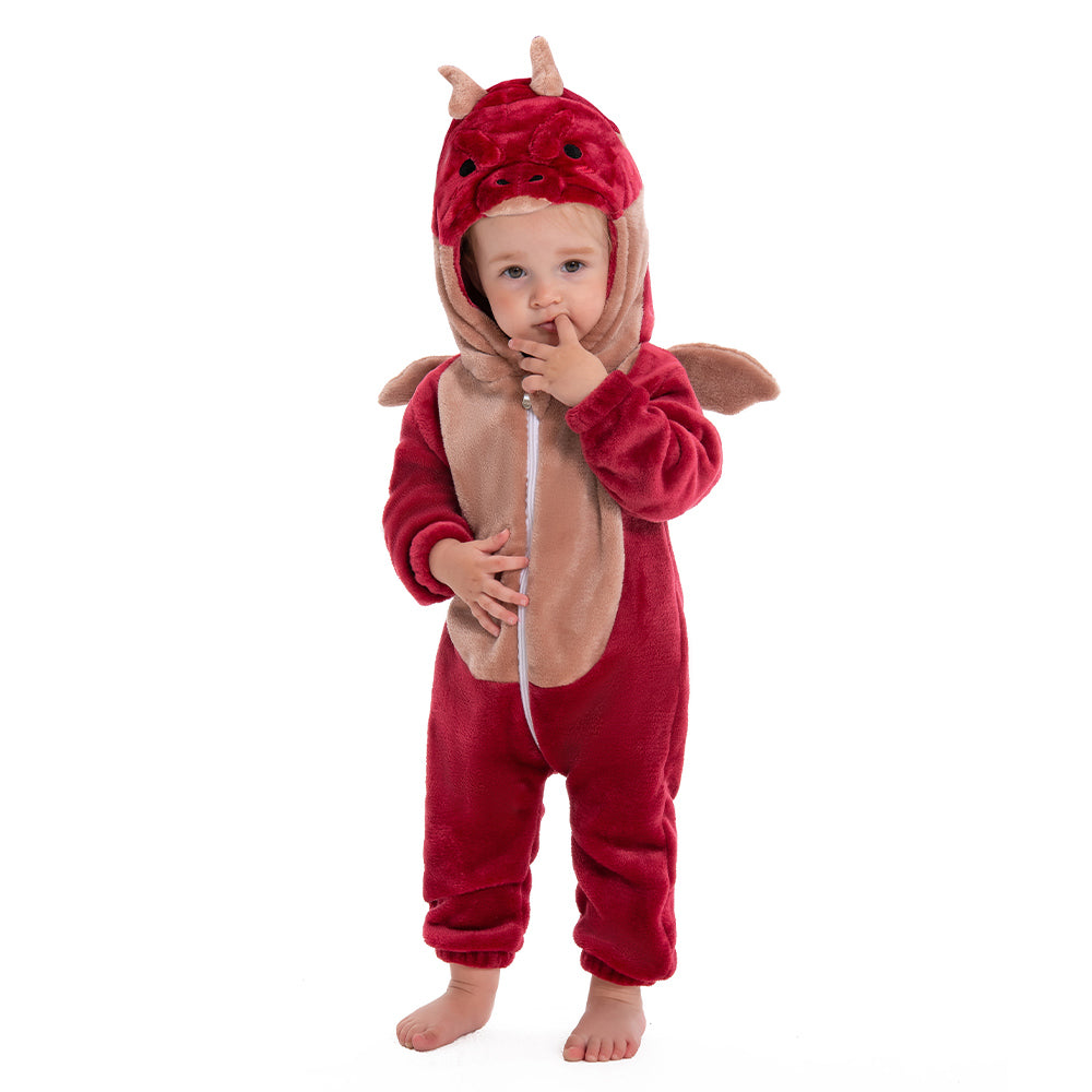 OLAOLA Baby Red Dragon Pajamas Animal Onesie Toddler Romper Plush Dress Up Infant Outfits Halloween Christmas Cosplay Costume