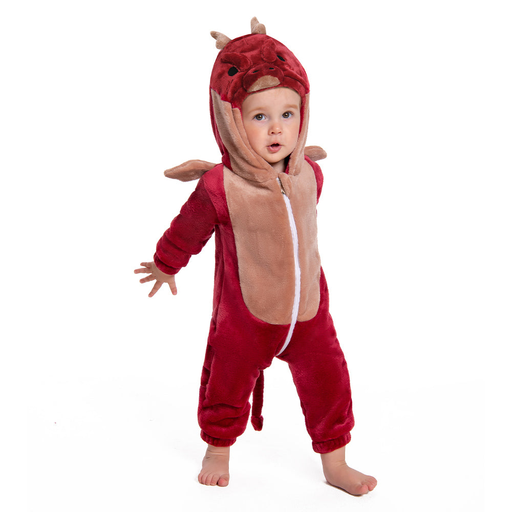 OLAOLA Baby Red Dragon Pajamas Animal Onesie Toddler Romper Plush Dress Up Infant Outfits Halloween Christmas Cosplay Costume