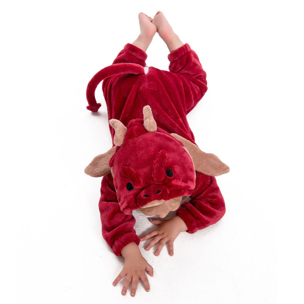 OLAOLA Baby Red Dragon Pajamas Animal Onesie Toddler Romper Plush Dress Up Infant Outfits Halloween Christmas Cosplay Costume