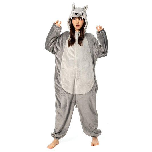 OLAOLA Unisex Adult Plush Wolf Animals Onesie Pajamas Warm Home One-Piece Sleepwear