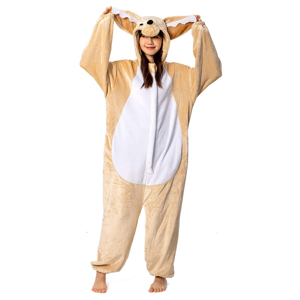 OLAOLA Unisex Adult Plush Fennec Fox Animals Onesie Pajamas Warm Home One-Piece Sleepwear