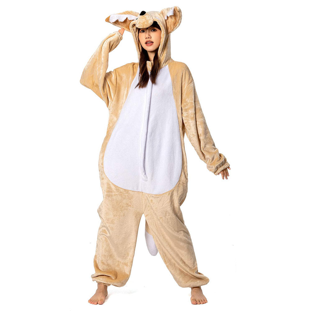 OLAOLA Unisex Adult Plush Fennec Fox Animals Onesie Pajamas Warm Home One-Piece Sleepwear