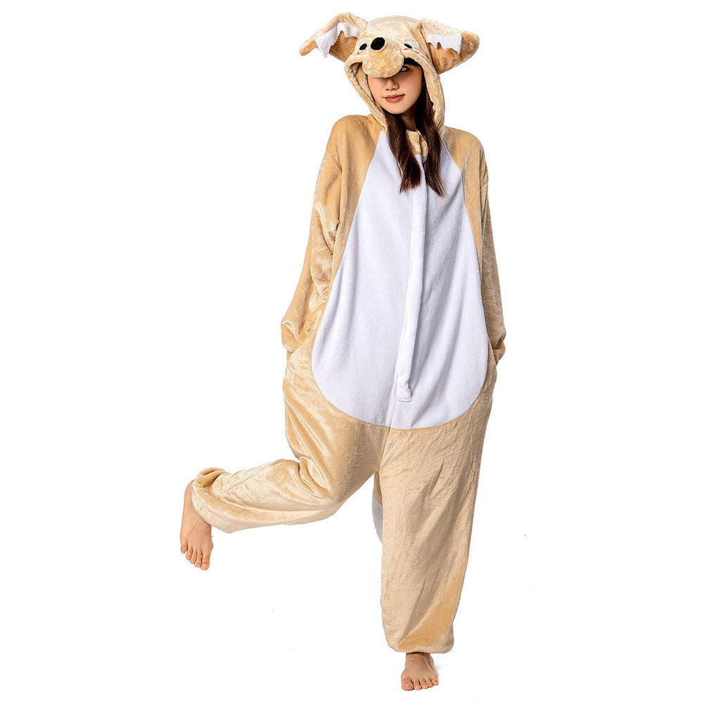 OLAOLA Unisex Adult Plush Fennec Fox Animals Onesie Pajamas Warm Home One-Piece Sleepwear