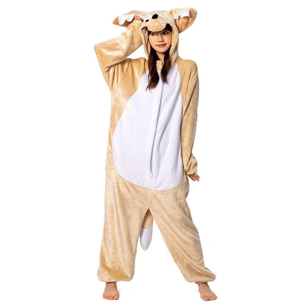 OLAOLA Unisex Adult Plush Fennec Fox Animals Onesie Pajamas Warm Home One-Piece Sleepwear
