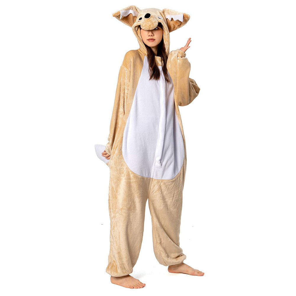 OLAOLA Unisex Adult Plush Fennec Fox Animals Onesie Pajamas Warm Home One-Piece Sleepwear