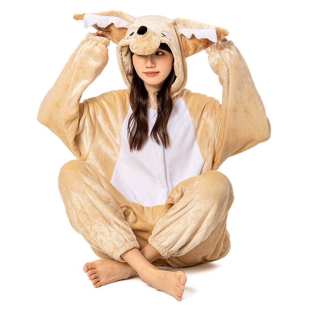 OLAOLA Unisex Adult Plush Fennec Fox Animals Onesie Pajamas Warm Home One-Piece Sleepwear