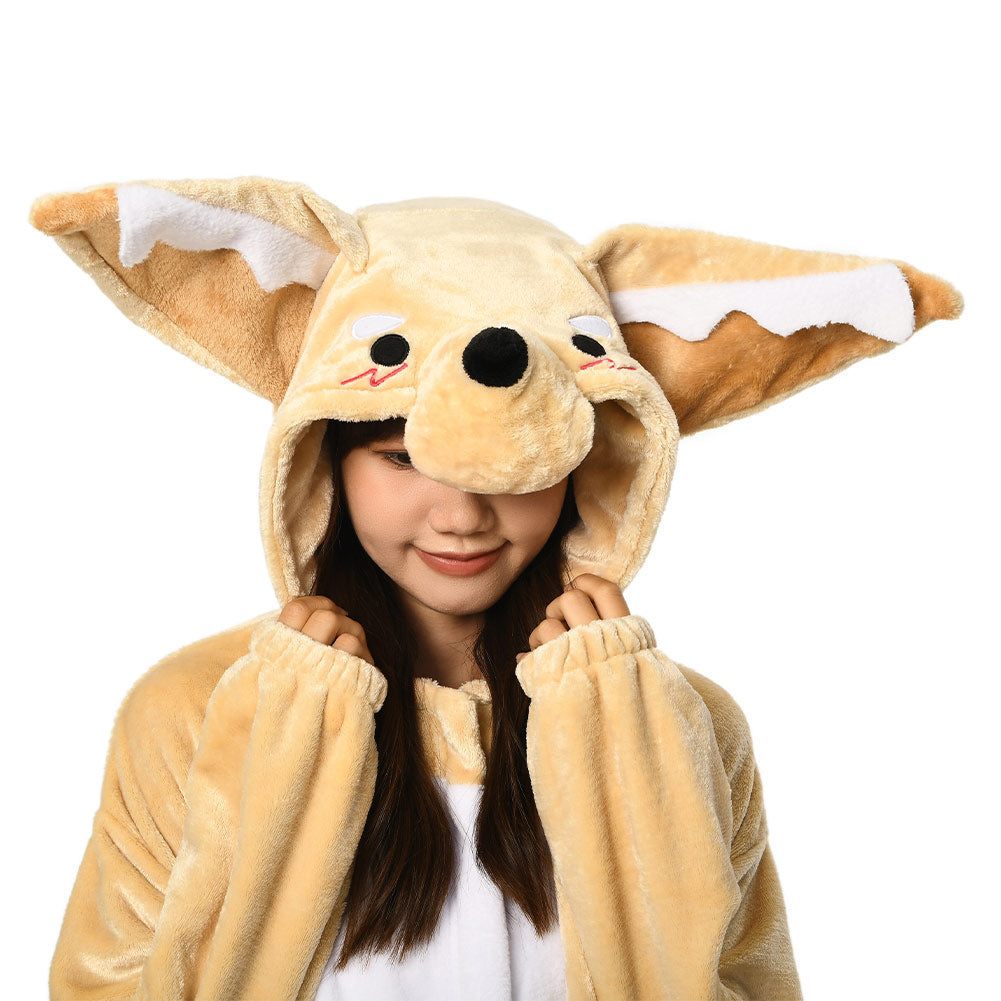 OLAOLA Unisex Adult Plush Fennec Fox Animals Onesie Pajamas Warm Home One-Piece Sleepwear
