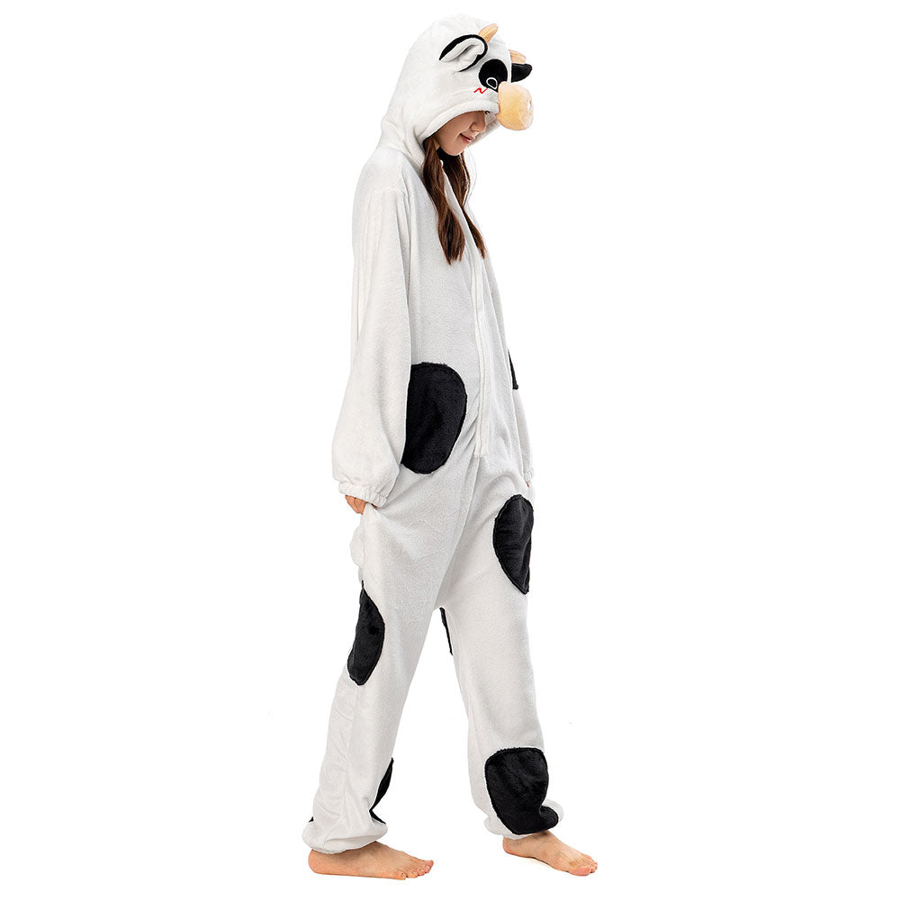 OLAOLA Unisex Adult Plush Dairy Cattle Animals Onesie Pajamas Warm Home One-Piece Sleepwear
