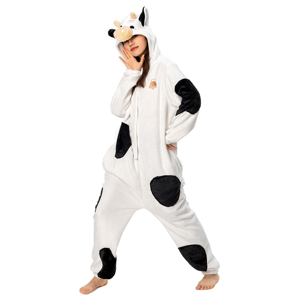 OLAOLA Unisex Adult Plush Dairy Cattle Animals Onesie Pajamas Warm Home One-Piece Sleepwear