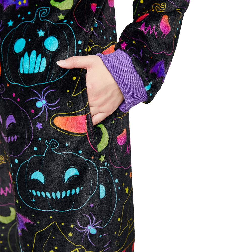 OLAOLA Purple Pumpkin Printed Pajamas Plush Animals Onesie Adult Soft Sleepwear Halloween Carnival Suit