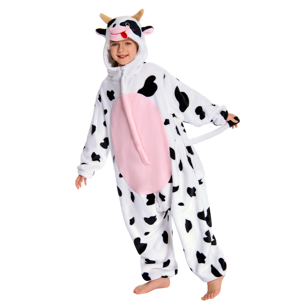 OLAOLA Kids Pink Cow Animal Onesie Plush Soft Flannel Warm Home Pajamas One-Piece Sleepwear