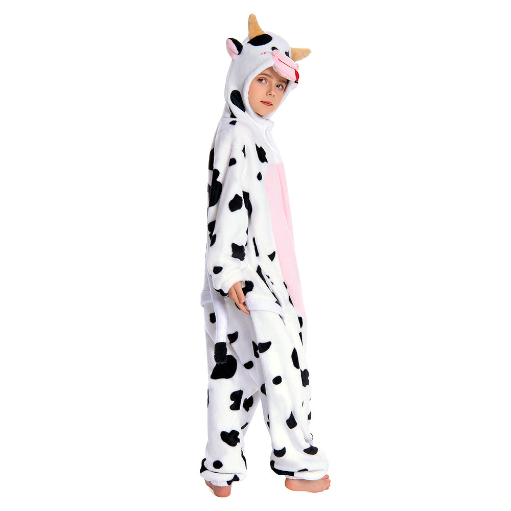 OLAOLA Kids Pink Cow Animal Onesie Plush Soft Flannel Warm Home Pajamas One-Piece Sleepwear