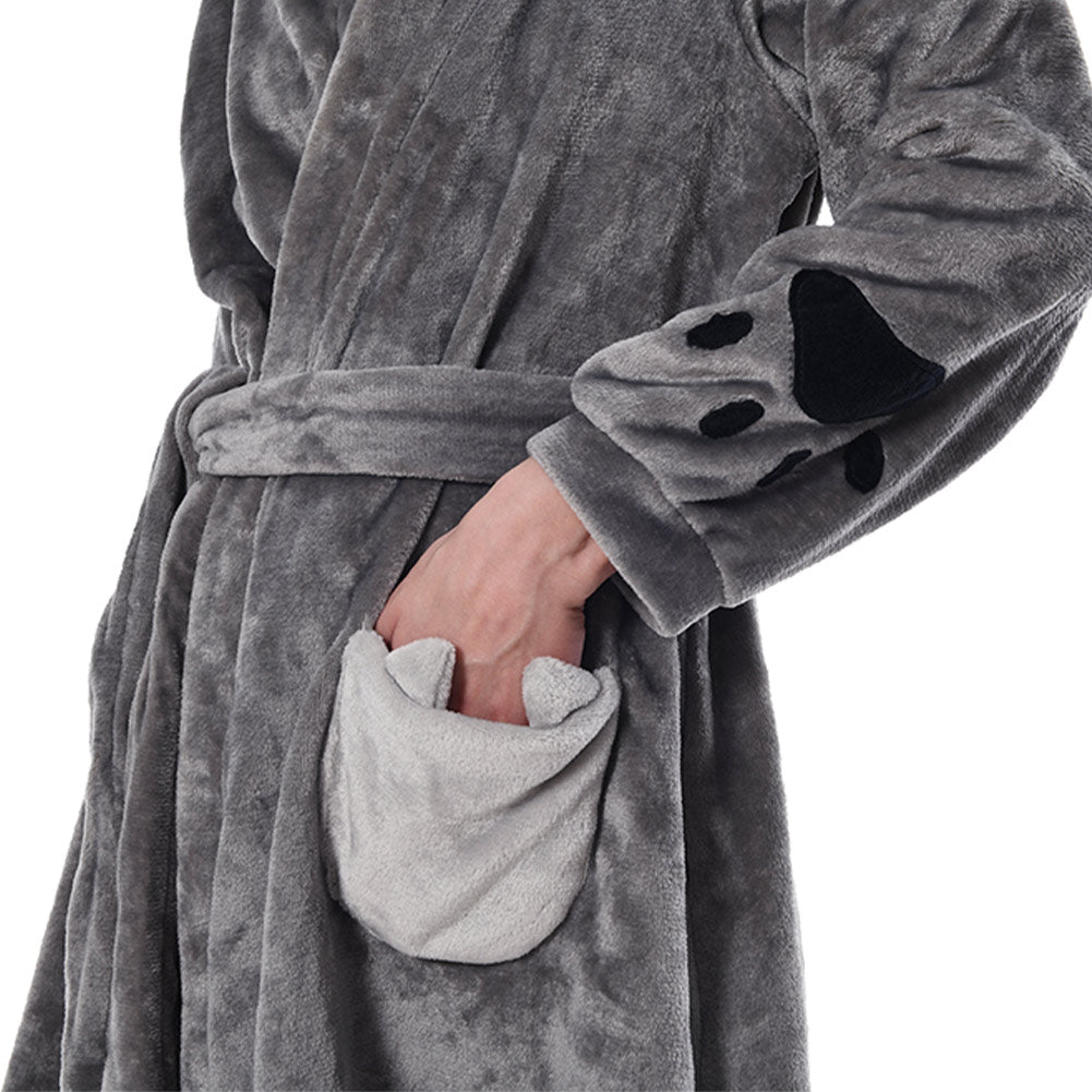 OLAOLA Women Adult Blue Cat Animal Onesie Plush Bathrobe Soft Flannel Warm Home Robe