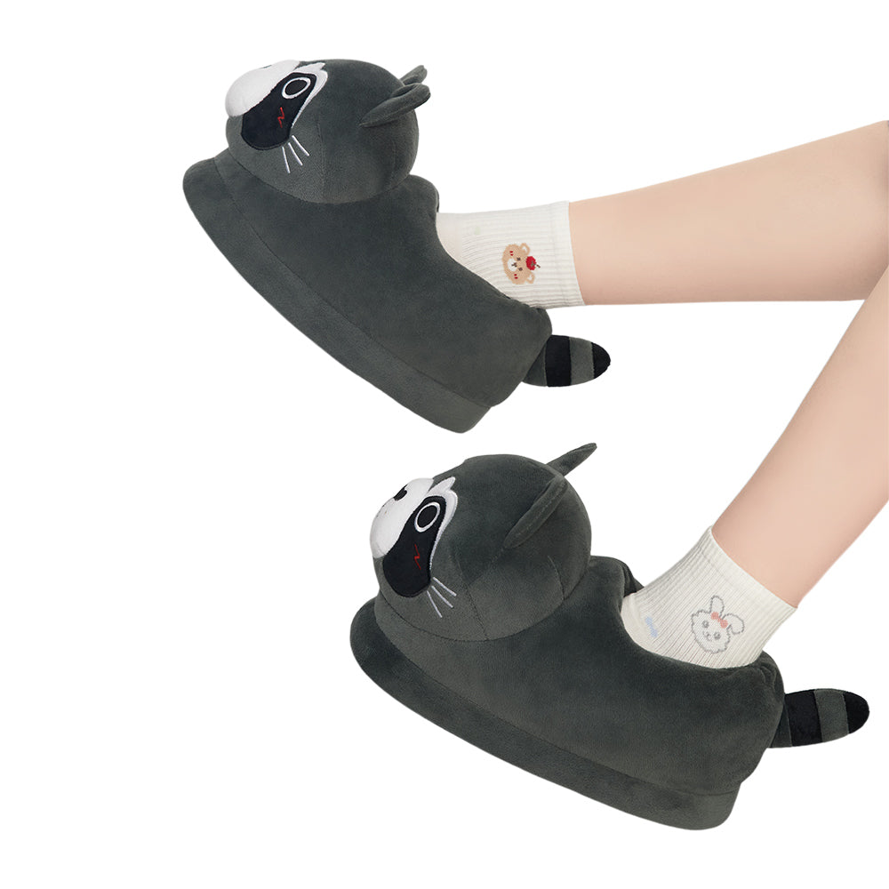 OLAOLA Raccoon Slippers Warm Plush Animal Indoor Non-slip Home Fluffy Thick Bottom Shoes Gifts For Birthday Christmas