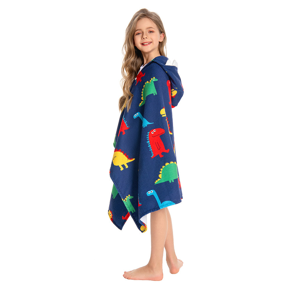 OLAOLA Kids Colorful Dinosaur Prints Hooded Beach Towels Soft Absorbent Swim Pool Towels Poncho Animal Onesie