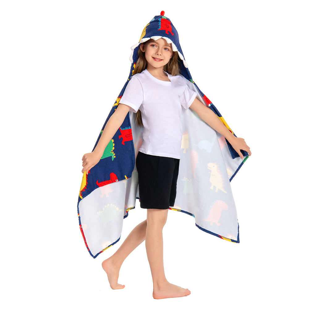 OLAOLA Kids Colorful Dinosaur Prints Hooded Beach Towels Soft Absorbent Swim Pool Towels Poncho Animal Onesie