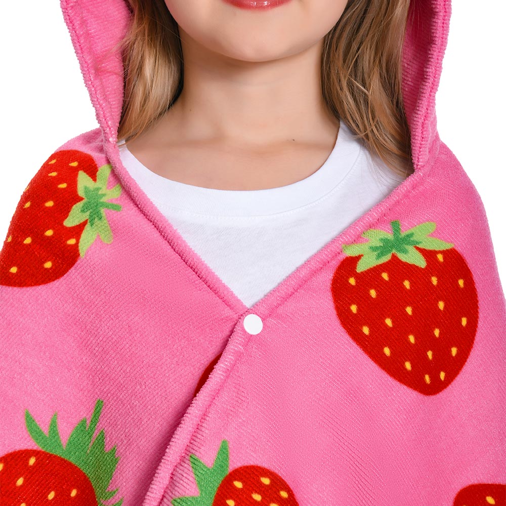 OLAOLA Kids Strawberry Printed Hooded Beach Towels Soft Absorbent Swim Pool Towels Poncho Food Onesie