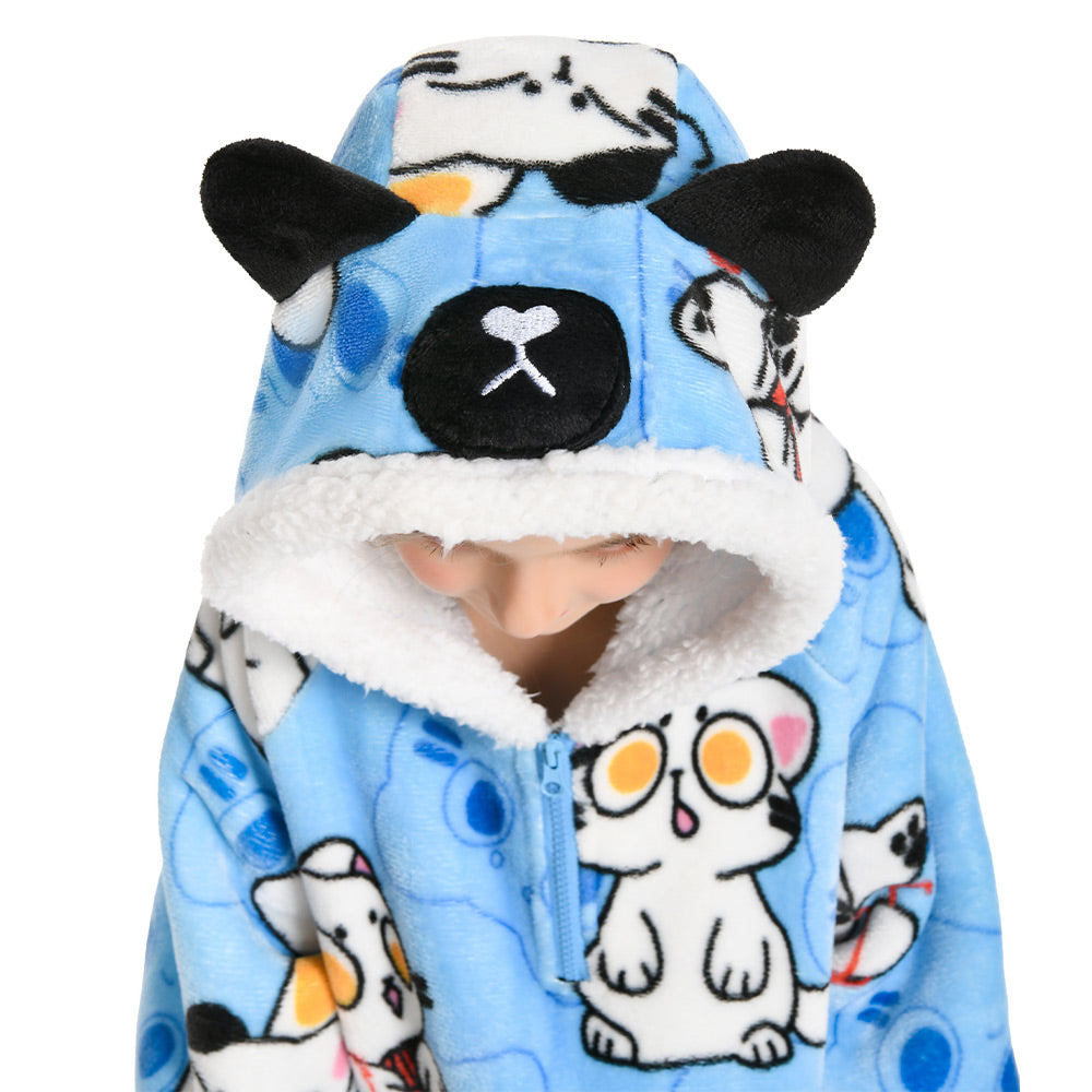Kids OLAOLA Blue Cat Kawaii Kitty Wearable Blanket Hoodie Food Onesie Oversized Soft Homewear With Giant Pocket